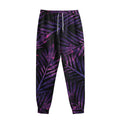 Purple Tropical Leaves Print Sweatpants