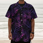 Purple Tropical Leaves Print Textured Short Sleeve Shirt