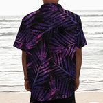 Purple Tropical Leaves Print Textured Short Sleeve Shirt