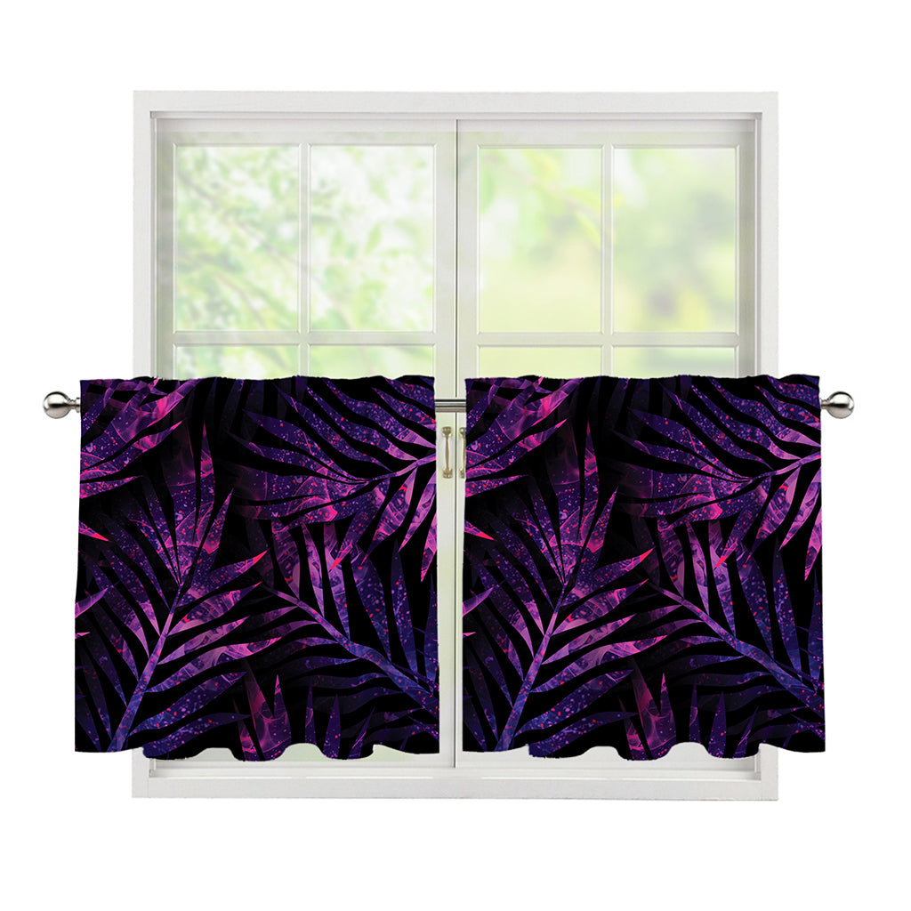 Purple Tropical Leaves Print Tier Curtains