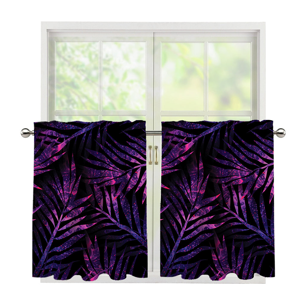 Purple Tropical Leaves Print Tier Curtains