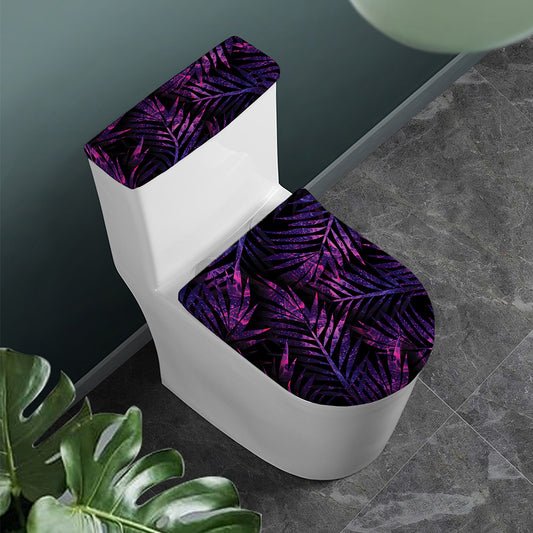 Purple Tropical Leaves Print Toilet Lid And Tank Cover Set