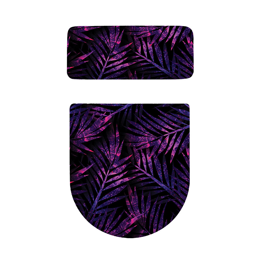 Purple Tropical Leaves Print Toilet Lid And Tank Cover Set