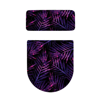 Purple Tropical Leaves Print Toilet Lid And Tank Cover Set