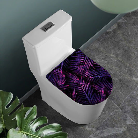 Purple Tropical Leaves Print Toilet Lid Cover