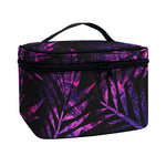 Purple Tropical Leaves Print Travel Makeup Bag