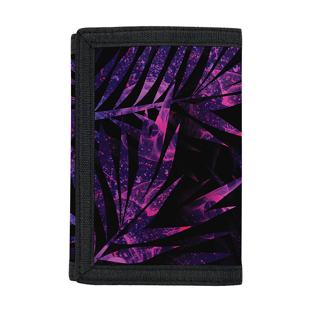 Purple Tropical Leaves Print Trifold Wallet