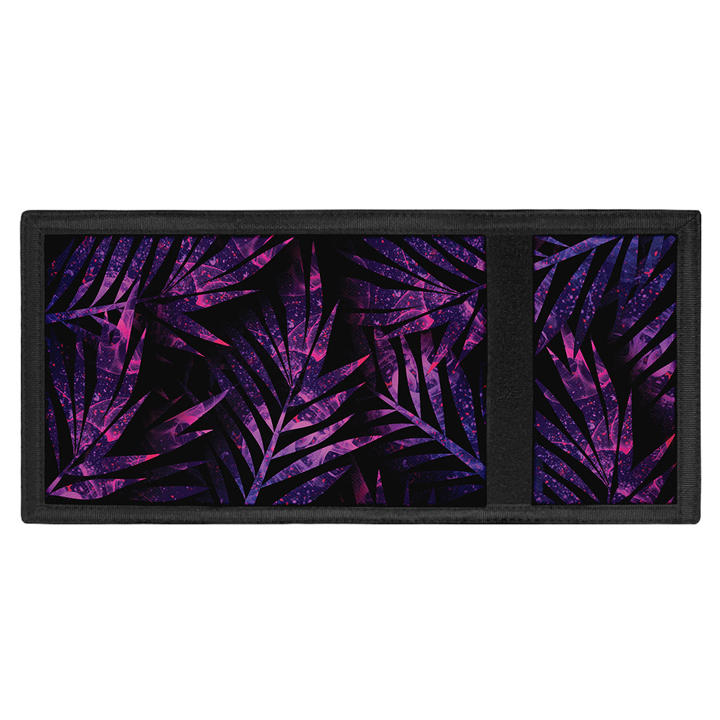 Purple Tropical Leaves Print Trifold Wallet