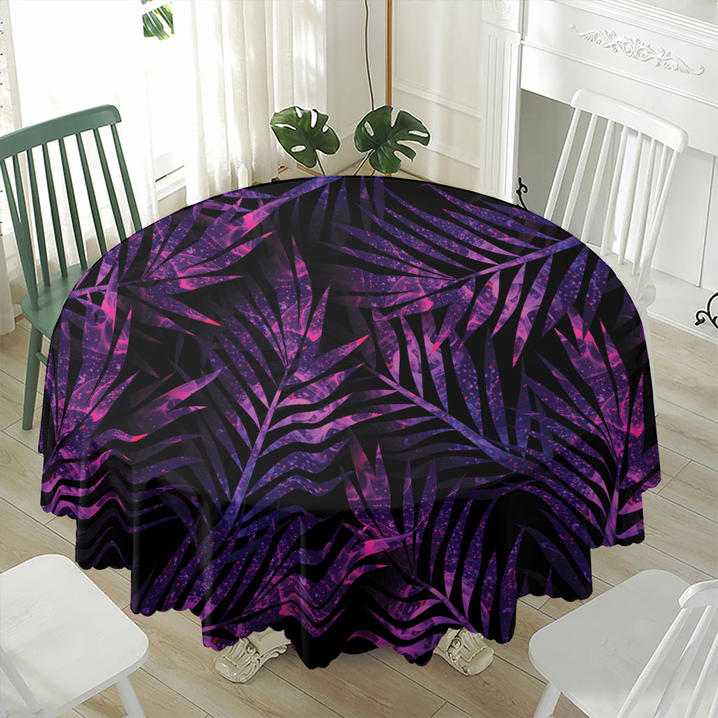 Purple Tropical Leaves Print Waterproof Round Tablecloth