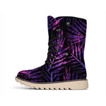 Purple Tropical Leaves Print Winter Boots