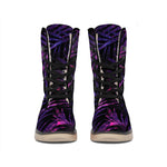 Purple Tropical Leaves Print Winter Boots