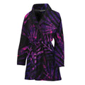 Purple Tropical Leaves Print Women's Bathrobe