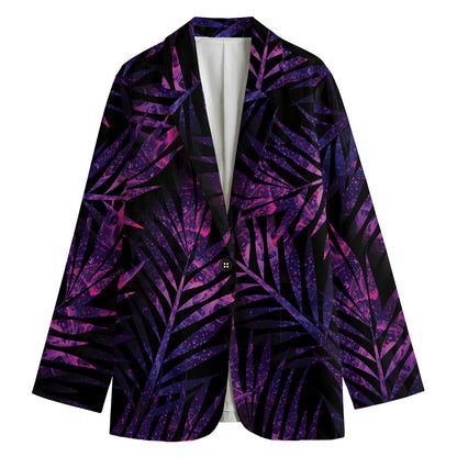 Purple Tropical Leaves Print Women's Blazer