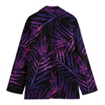 Purple Tropical Leaves Print Women's Blazer