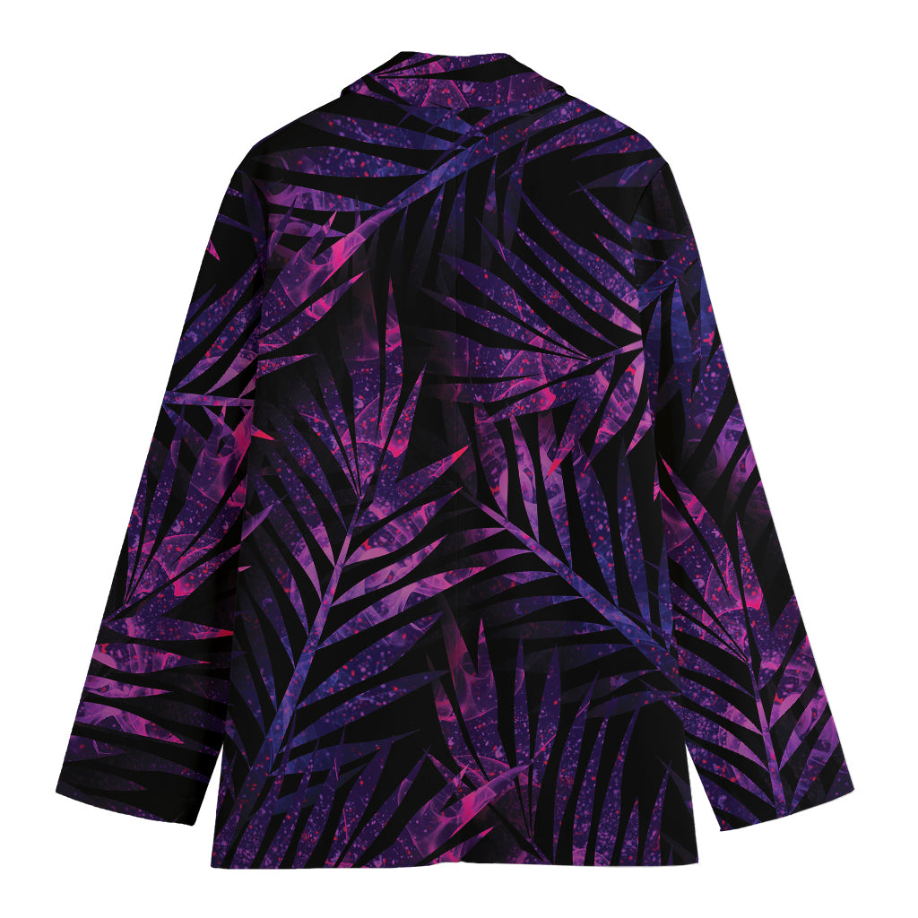 Purple Tropical Leaves Print Women's Cotton Blazer