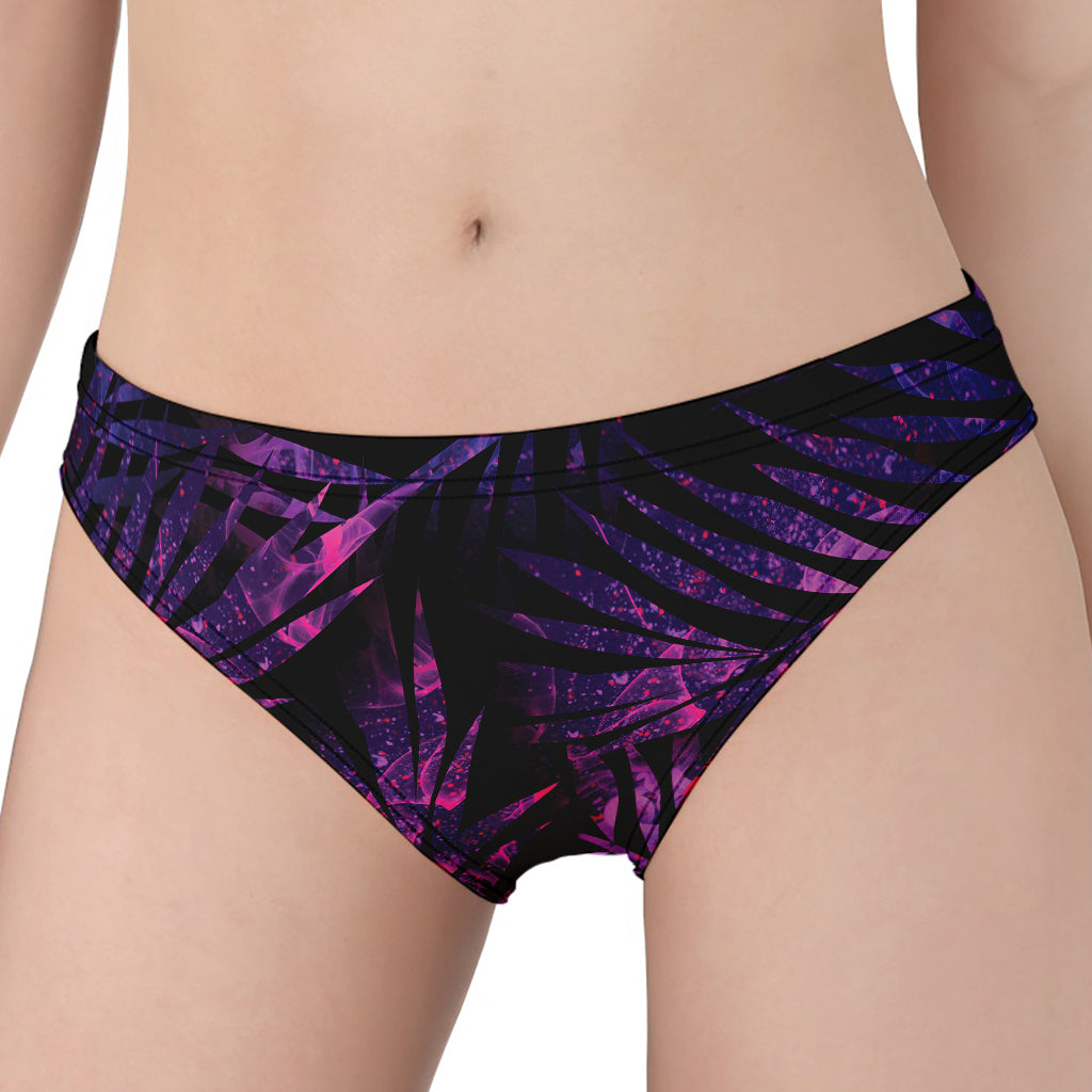 Purple Tropical Leaves Print Women's Panties