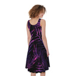 Purple Tropical Leaves Print Women's Sleeveless Dress