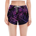 Purple Tropical Leaves Print Women's Split Running Shorts