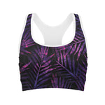 Purple Tropical Leaves Print Women's Sports Bra