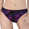 Purple Tropical Leaves Print Women's Thong