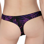 Purple Tropical Leaves Print Women's Thong