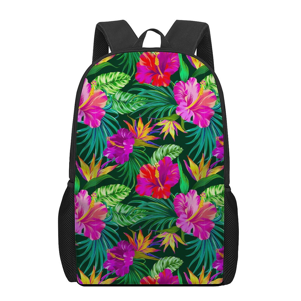 Purple Tropical Pattern Print 17 Inch Backpack