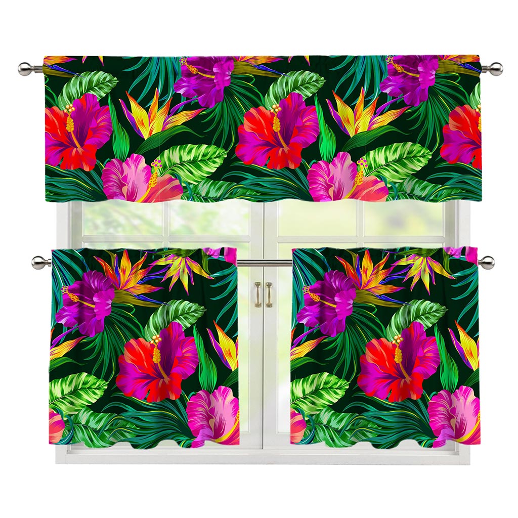 Purple Tropical Pattern Print 3 Piece Kitchen Curtains