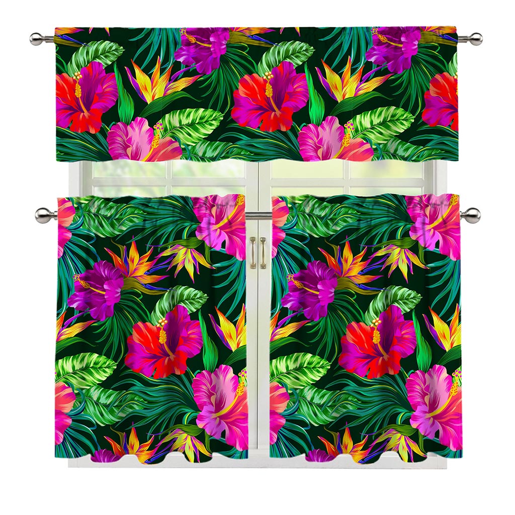 Purple Tropical Pattern Print 3 Piece Kitchen Curtains