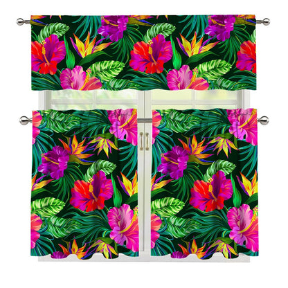 Purple Tropical Pattern Print 3 Piece Kitchen Curtains