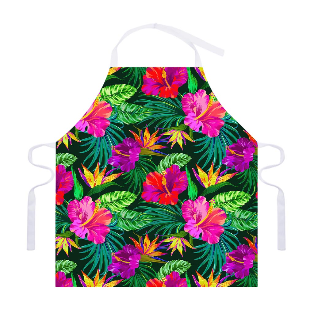 Purple Tropical Pattern Print Adjustable Apron