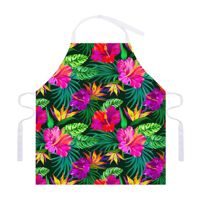 Purple Tropical Pattern Print Adjustable Apron