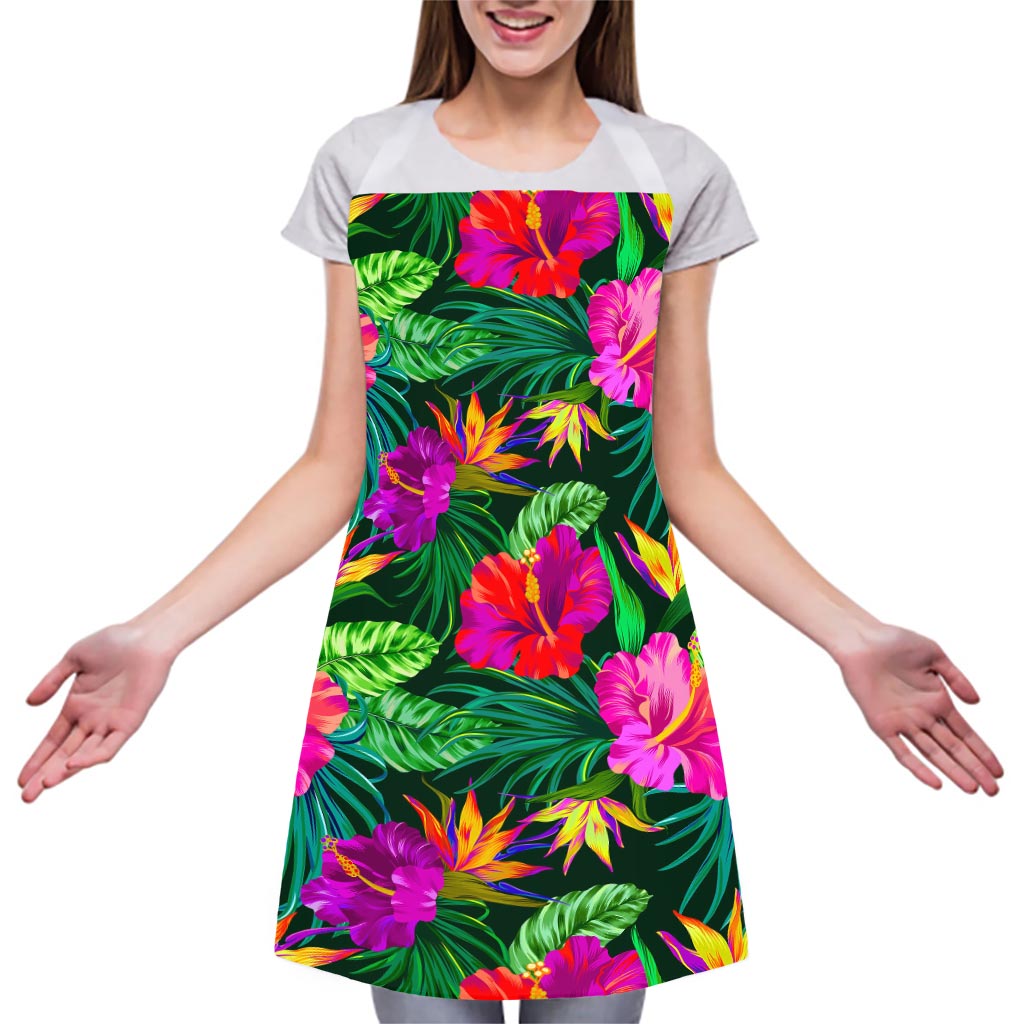 Purple Tropical Pattern Print Adjustable Apron