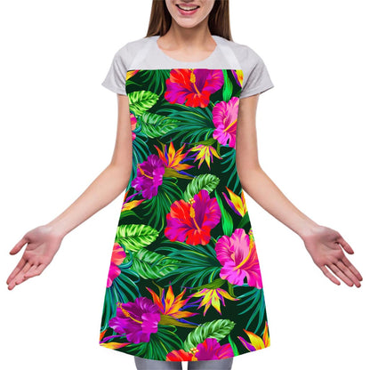 Purple Tropical Pattern Print Adjustable Apron