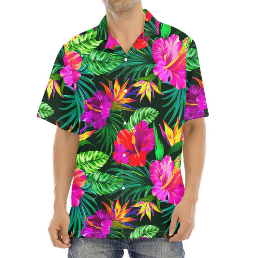 Purple Tropical Pattern Print Aloha Shirt
