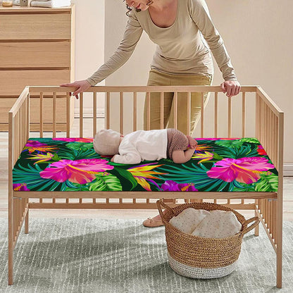 Purple Tropical Pattern Print Baby Crib Sheet