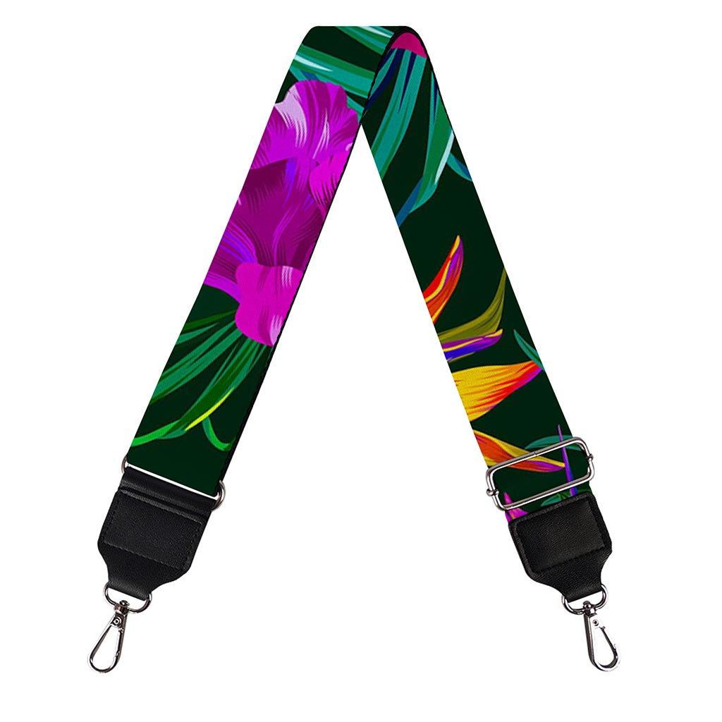 Purple Tropical Pattern Print Bag Strap