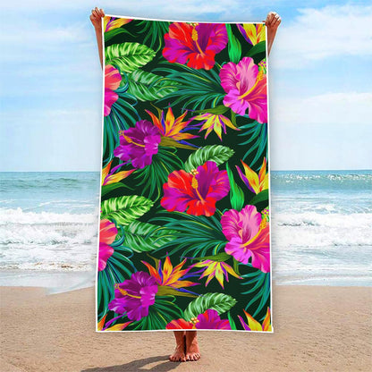 Purple Tropical Pattern Print Beach Towel