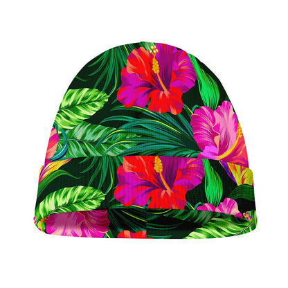 Purple Tropical Pattern Print Beanie