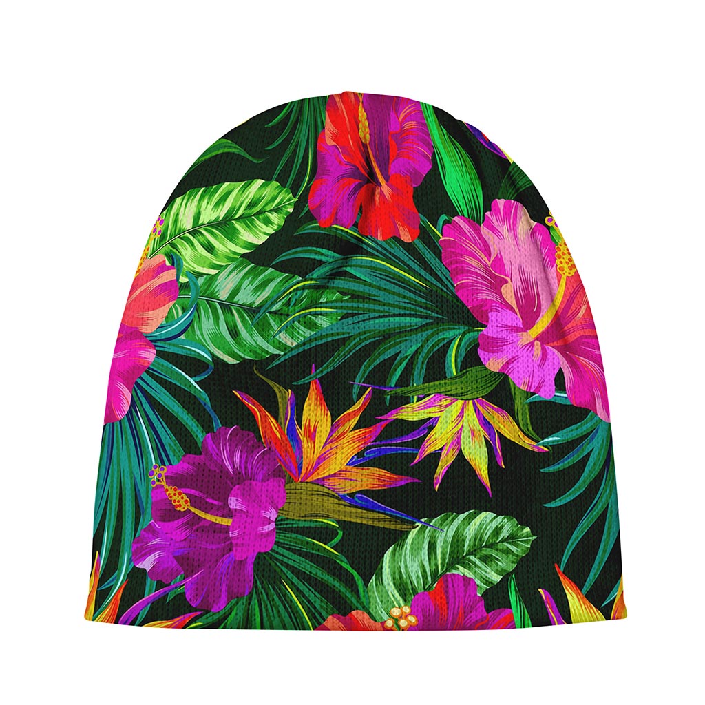 Purple Tropical Pattern Print Beanie