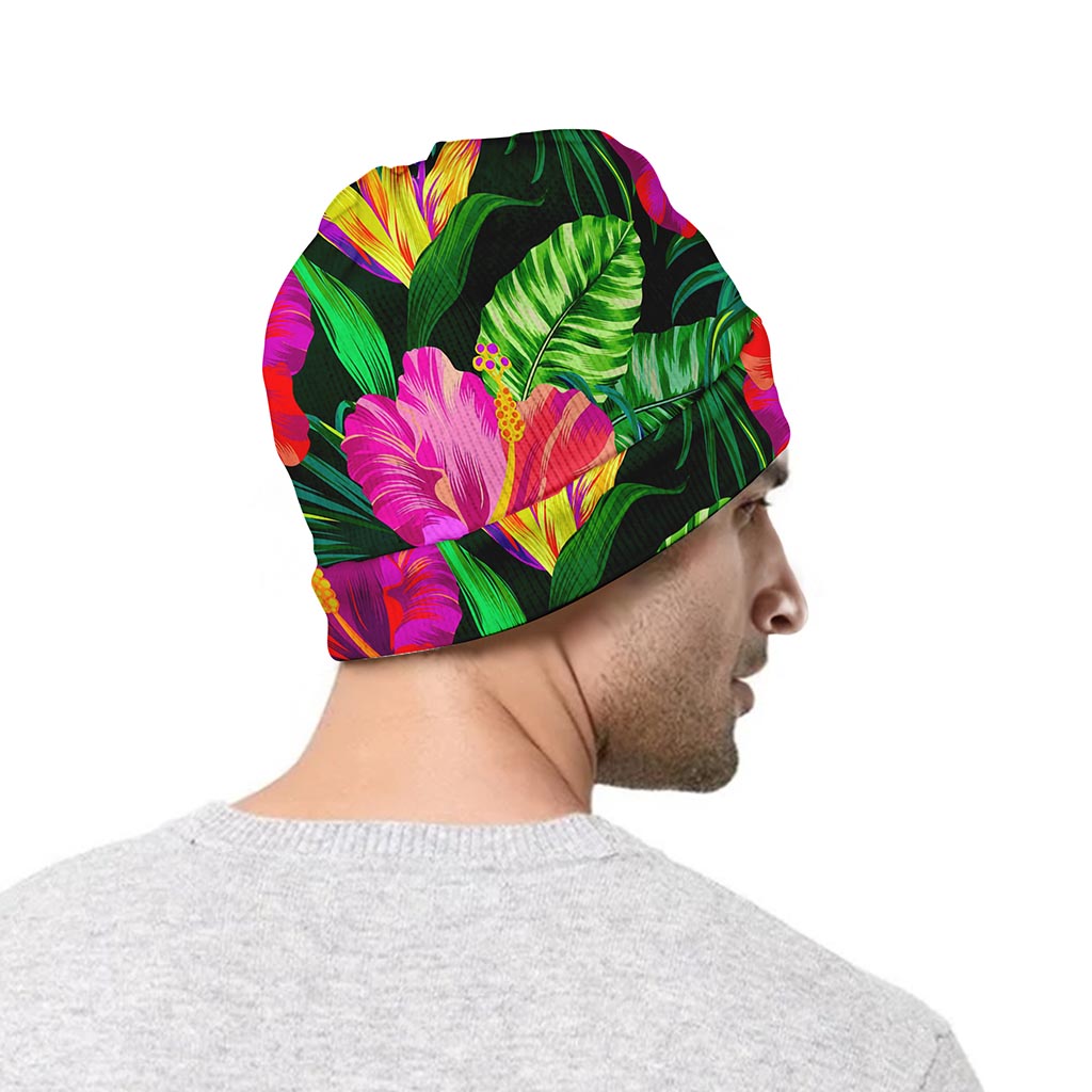 Purple Tropical Pattern Print Beanie