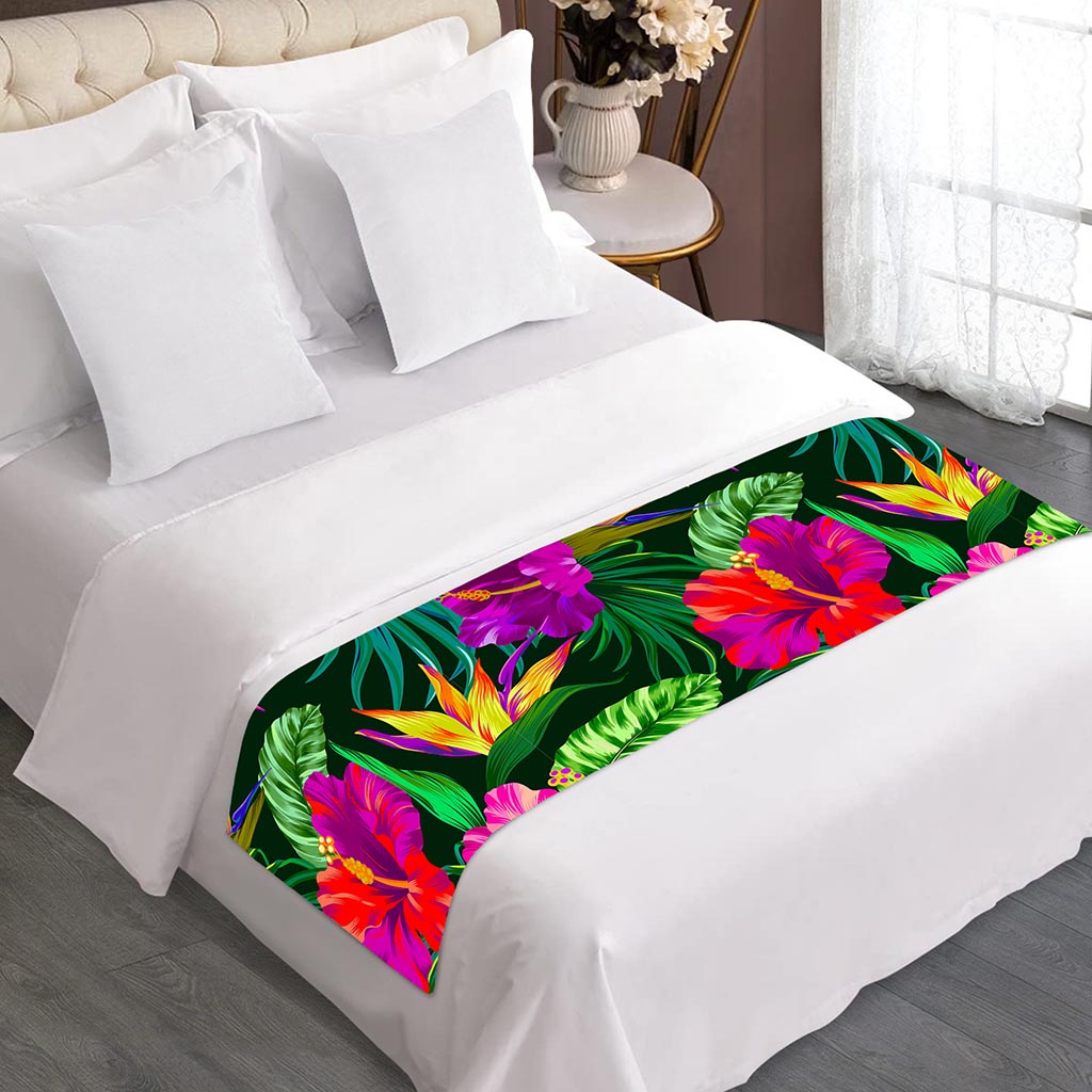 Purple Tropical Pattern Print Bed Runner