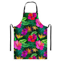 Purple Tropical Pattern Print Bib Apron With Pocket
