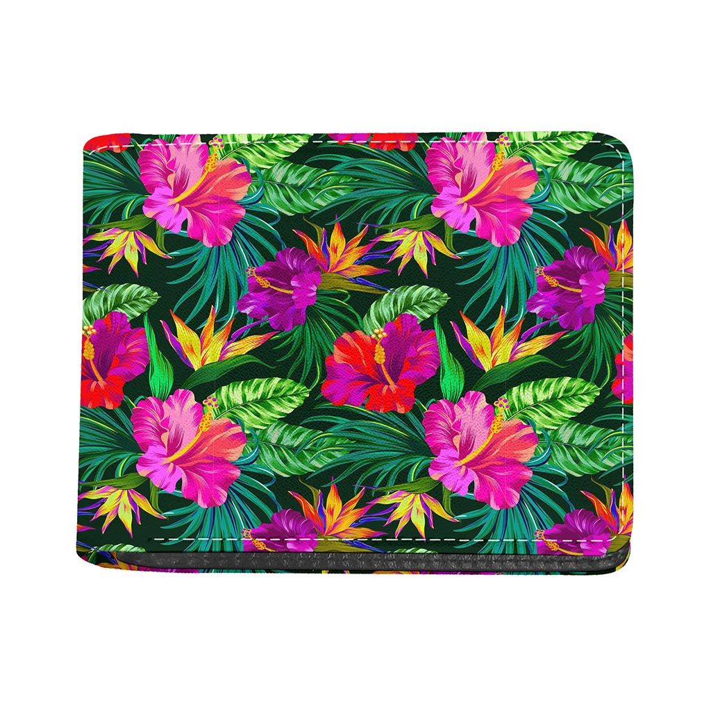 Purple Tropical Pattern Print Bifold Wallet