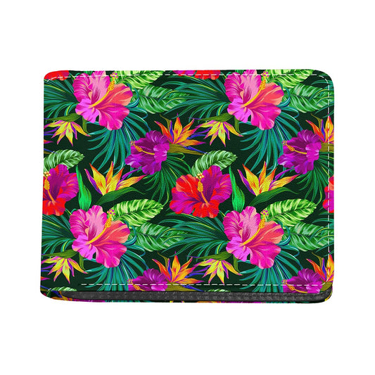 Purple Tropical Pattern Print Bifold Wallet