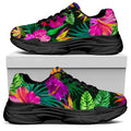 Purple Tropical Pattern Print Black Chunky Shoes
