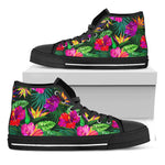 Purple Tropical Pattern Print Black High Top Sneakers