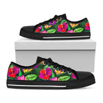 Purple Tropical Pattern Print Black Low Top Sneakers