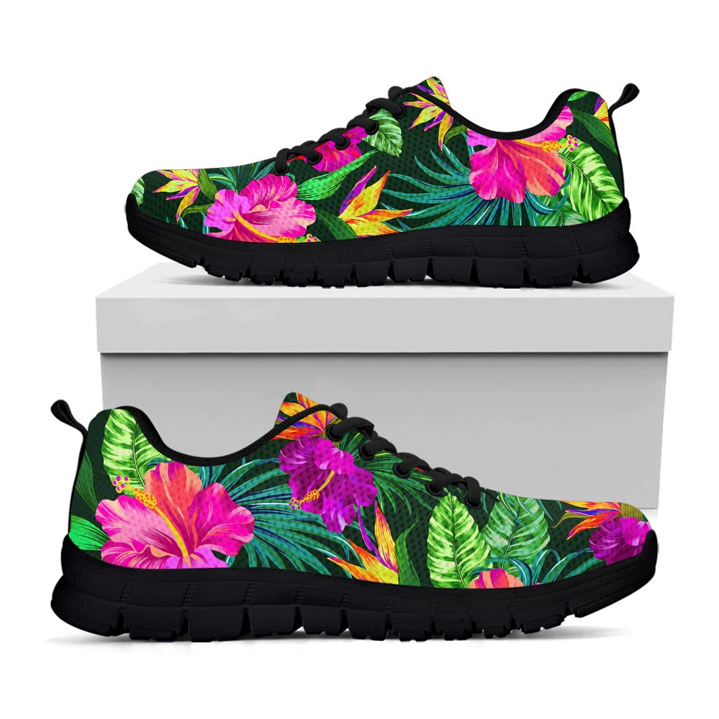 Purple Tropical Pattern Print Black Running Shoes