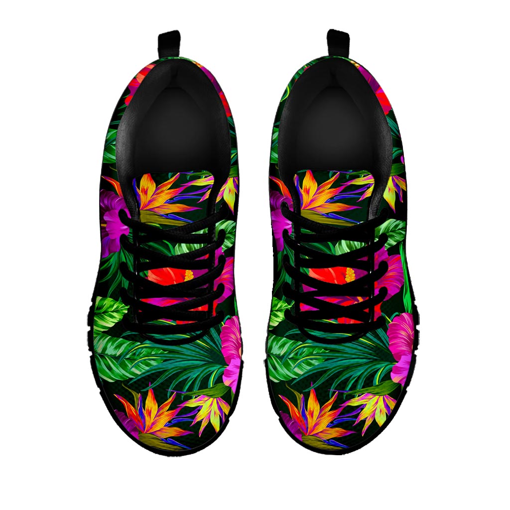 Purple Tropical Pattern Print Black Running Shoes