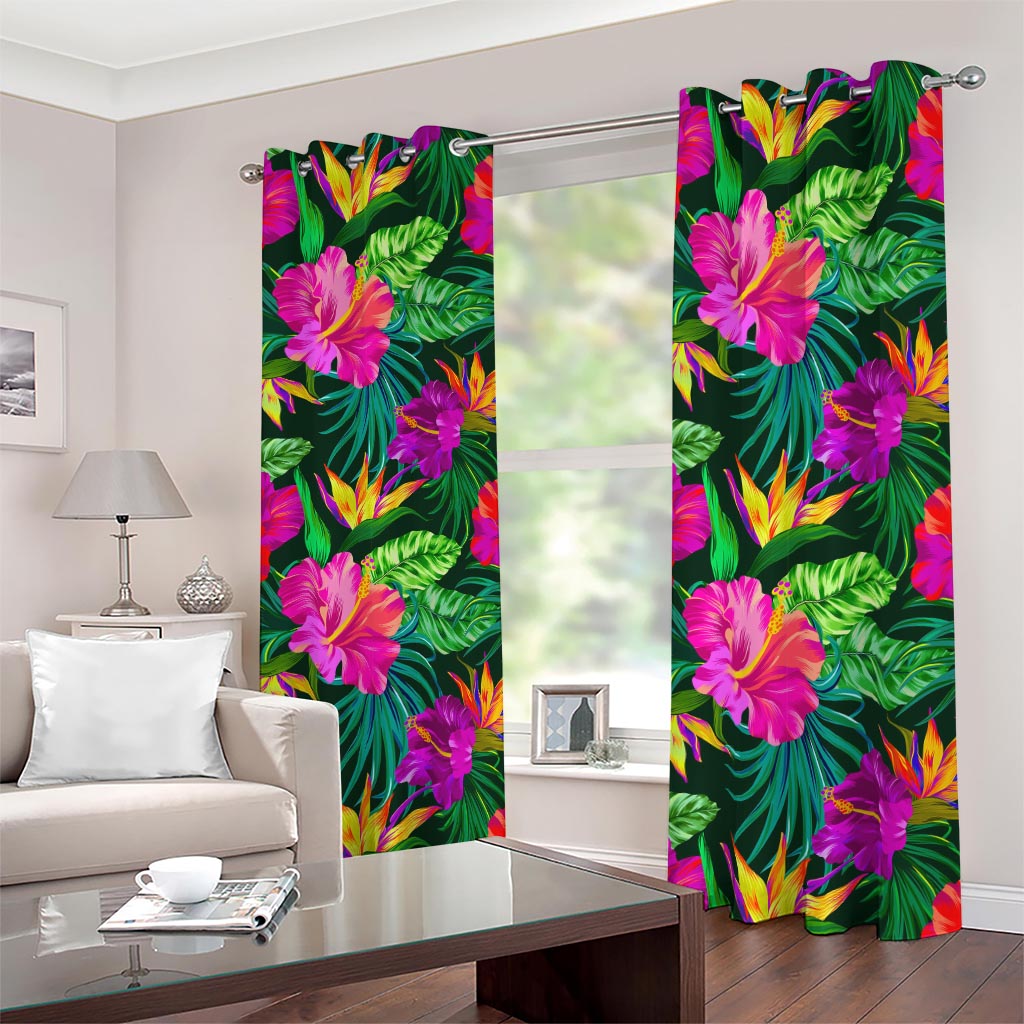 Purple Tropical Pattern Print Blackout Grommet Curtains